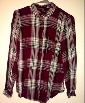 Forever 21 plaid collared maroon button down shirt